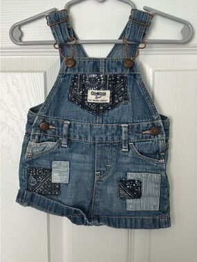 OshKosh B'gosh Blue Denim Patch Shortalls with Bandana Accents